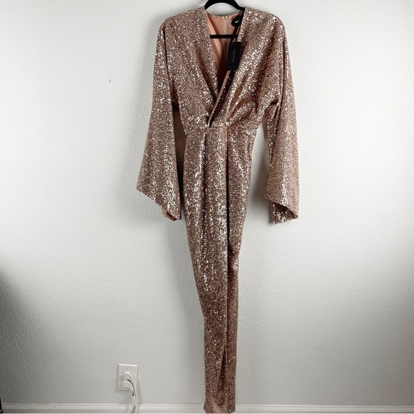 Rasario Sequin V Neck Maxi Gown Rose Gold Size 2 Formal Evening Cocktail Party - Picture 3 of 10